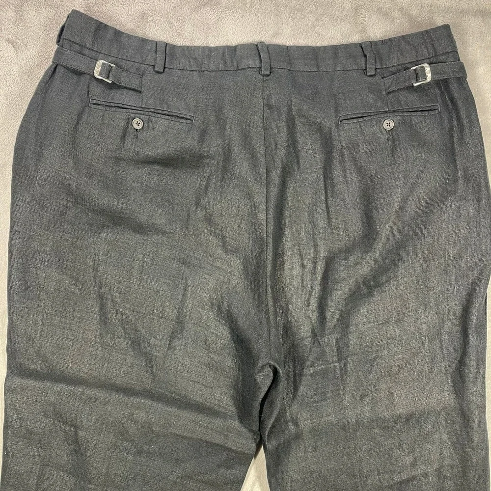 Polo Ralph Lauren Pants Mens 40(39)x32 Black 100% Linen Pleated Cuffed Trousers